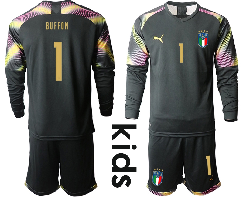 Cheap Youth 2021 European Cup Italy black Long sleeve goalkeeper 1 Soccer Jersey